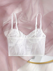 Floral Lace Mesh Corset Bra Push Up Bow Tie Lingerie