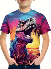 Boys Dino Print T shirt Kids Short Sleeve Top For Summer