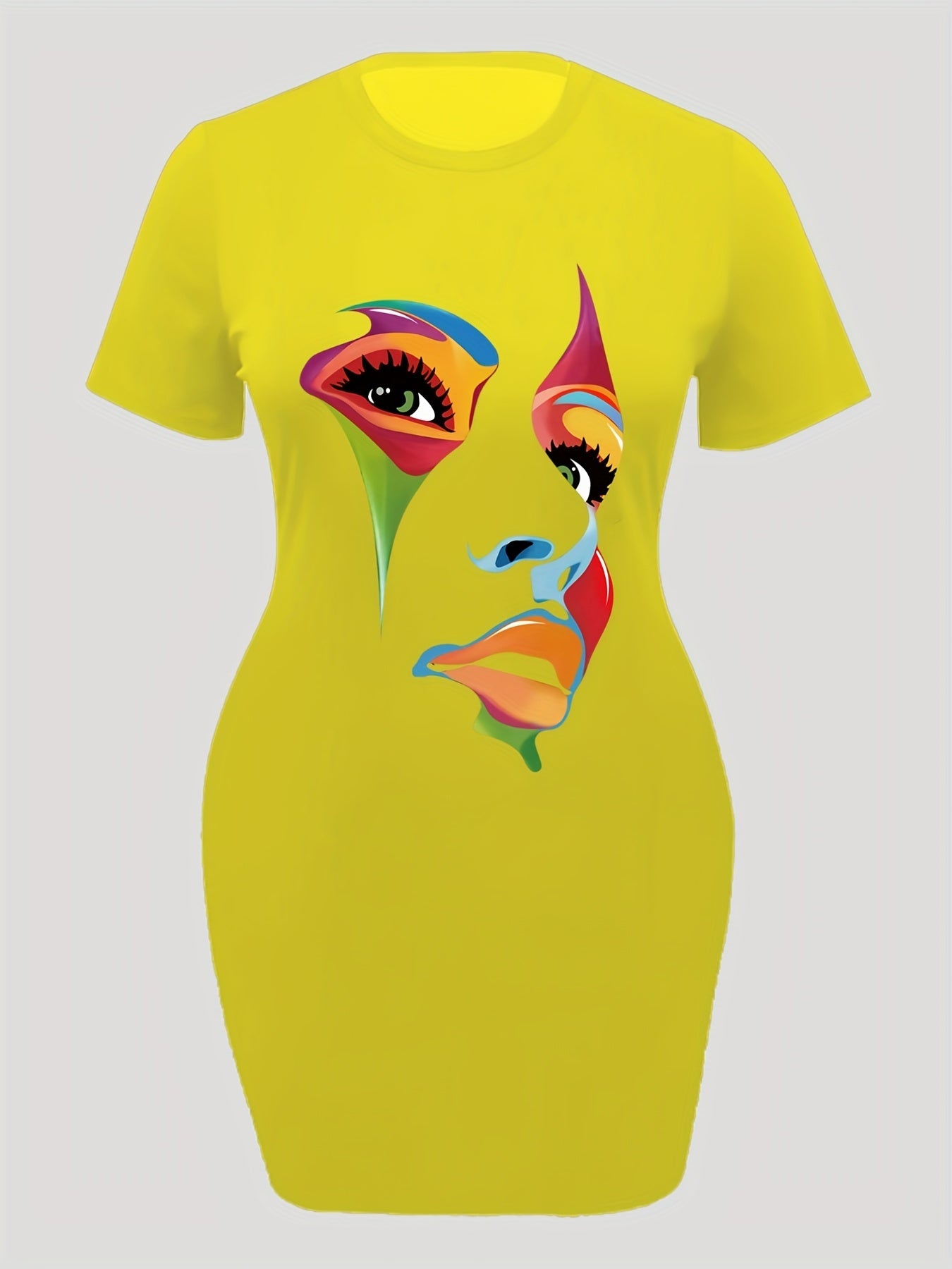  Abstract Print Short Sleeve High Stretch Dress