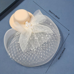 Beige Lace Fascinators Hat with Faux Pearl Decor