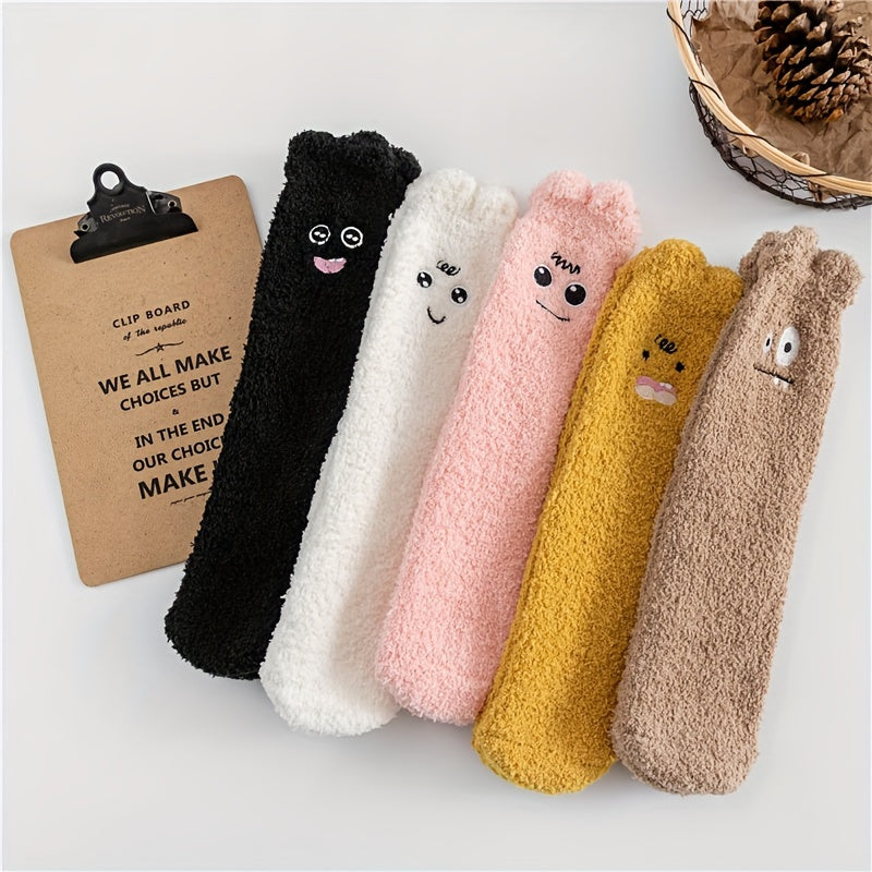 5 Pairs Cartoon Expression Print Socks Women's Stockings & Hosiery