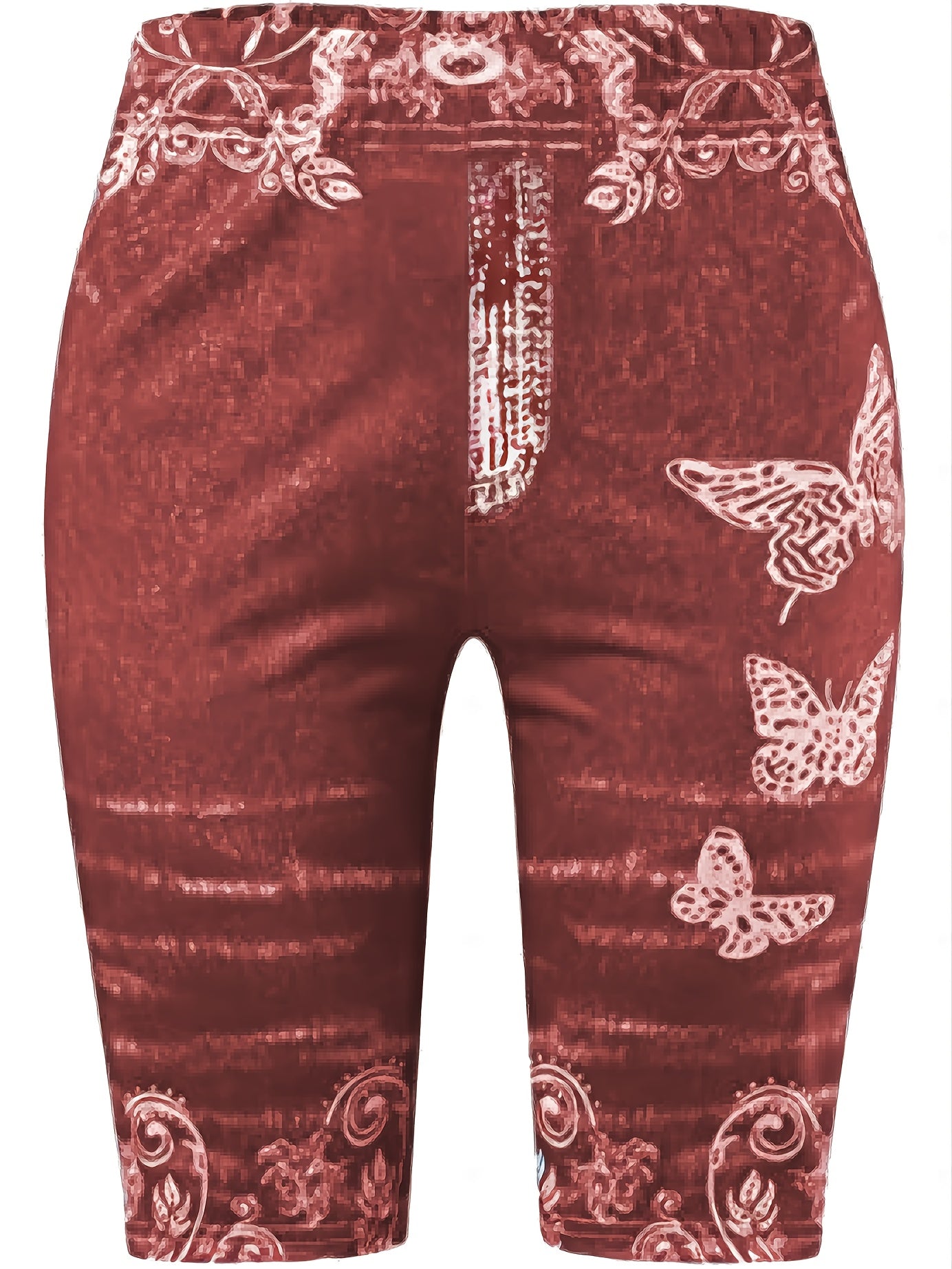 Butterflies Print Short Leggings Casual High Waist Elastic Bottoms
