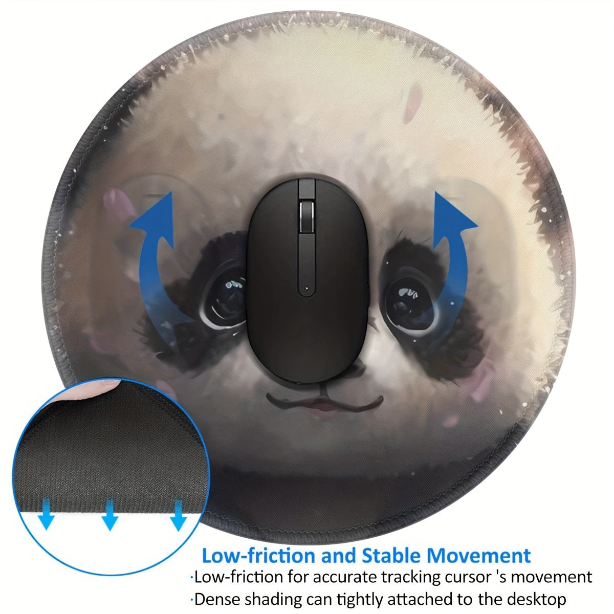 Panda Round Mouse Pad Non-slip Rubber Base for Gaming and Wireless Mouse