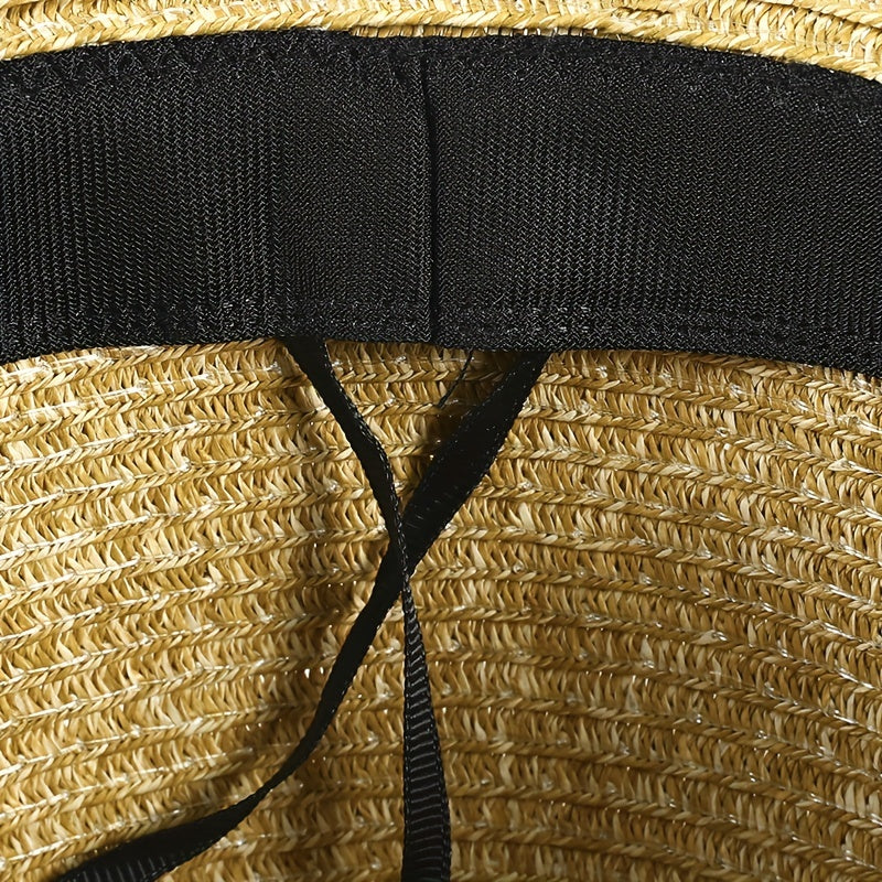 Khaki Casual Straw Sun Hat UV Protection Fedora Cap