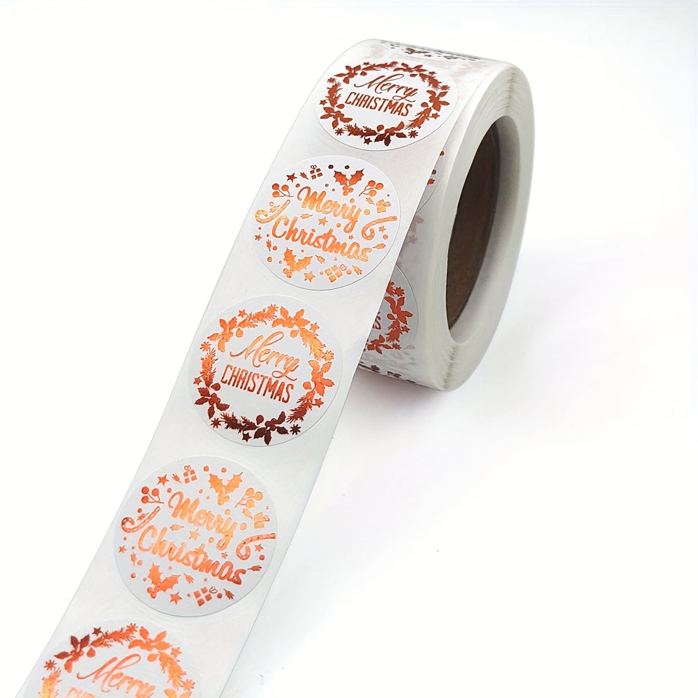 500 Merry Christmas Rose Golden Stickers Roll Xmas Tags Labels Adhesive Seals
