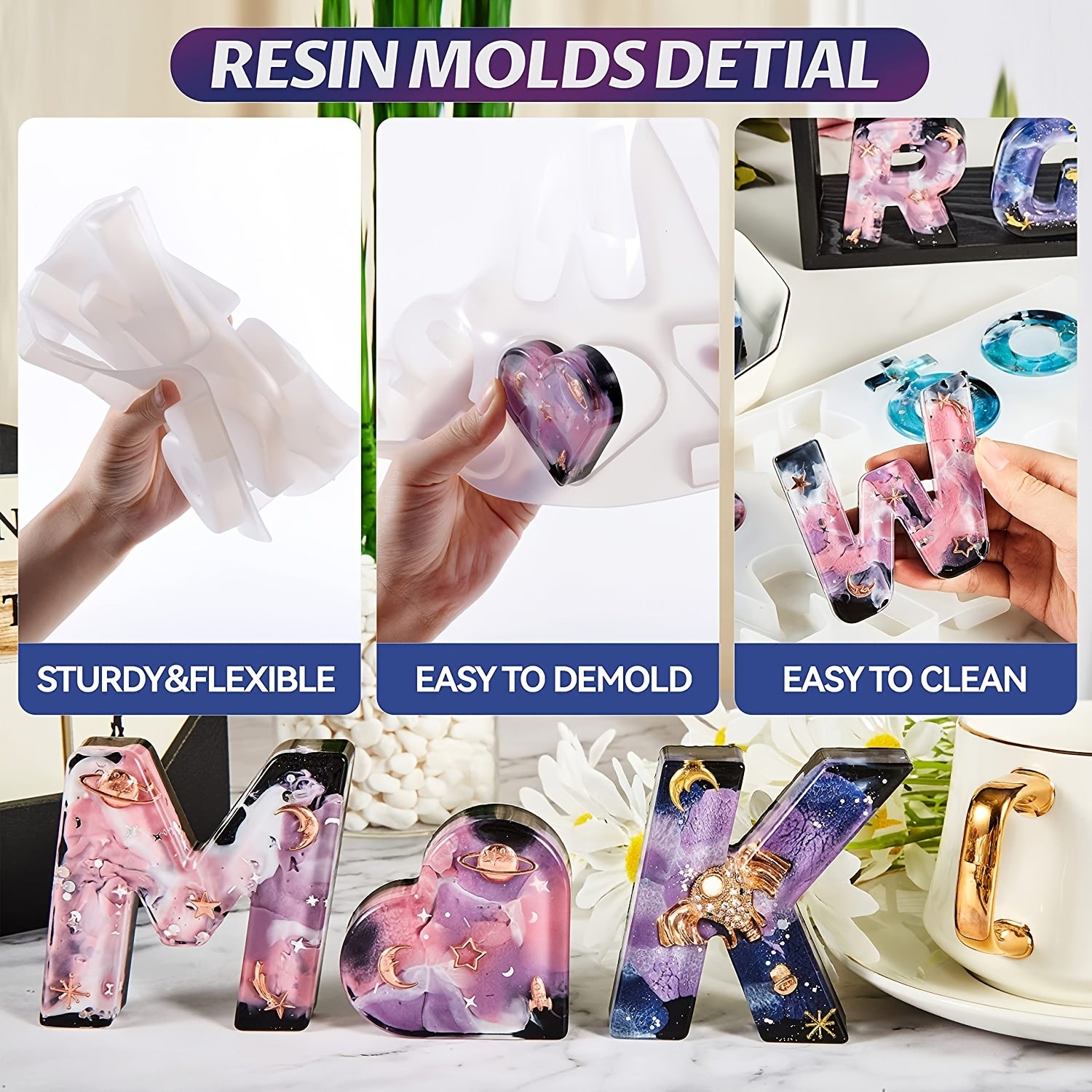 Large Reversed Alphabet Resin Molds Silicone Mold Set