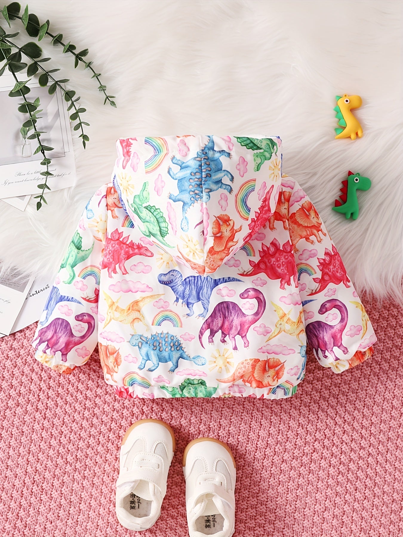 Baby Girl's Plush Hooded Coat Cartoon Dinosaur Jacket Top