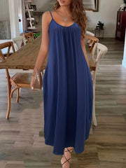  Solid Round Neck Maxi Cami Dress