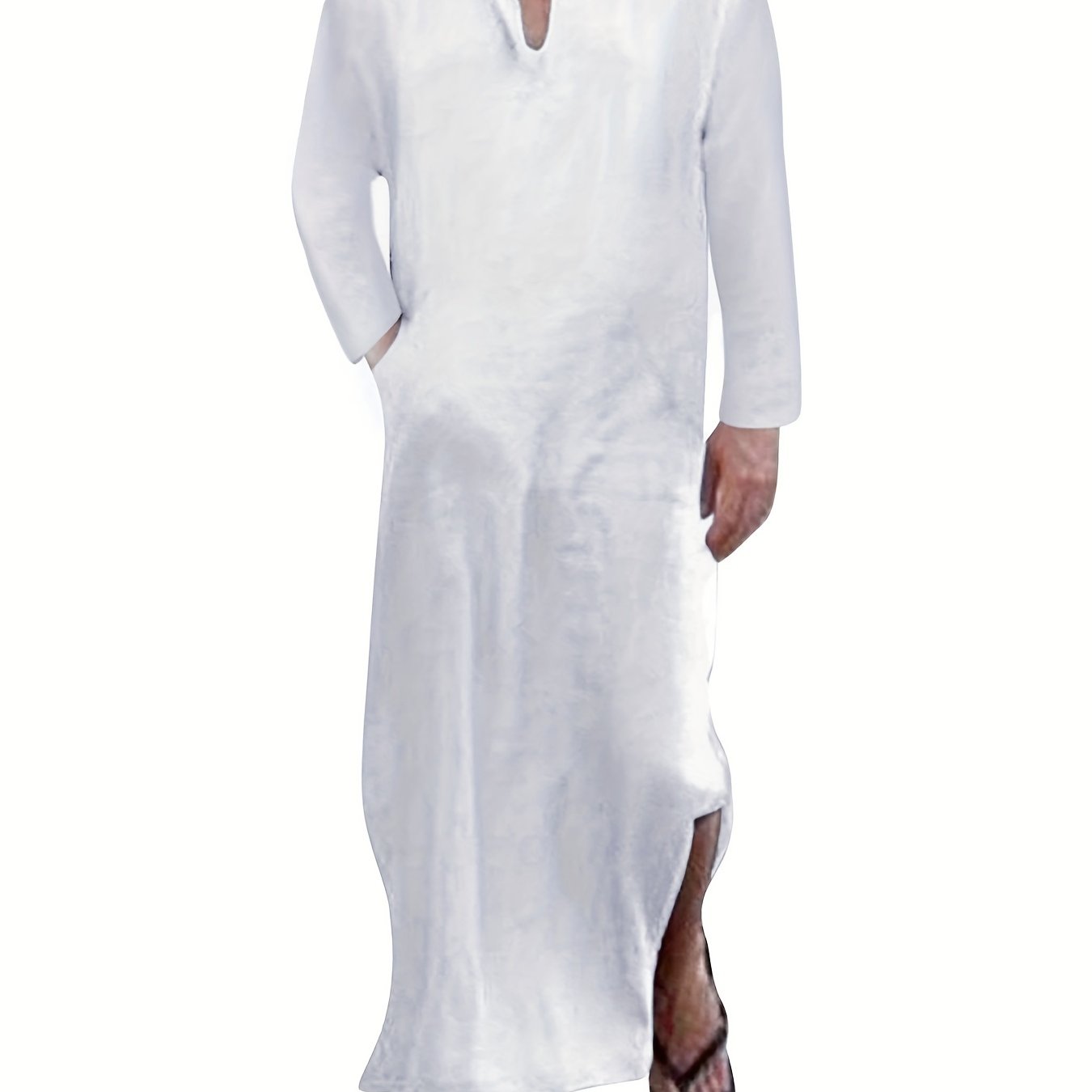 Islamic Arabic Kaftan Men's Long Sleeve V Neck Casual Wear Dubai