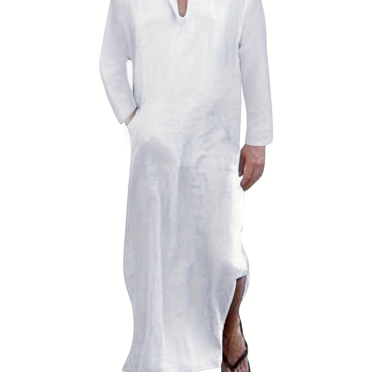 Islamic Arabic Kaftan Men's Long Sleeve V Neck Casual Wear Dubai