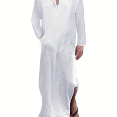 Islamic Arabic Kaftan Men's Long Sleeve V Neck Casual Wear Dubai