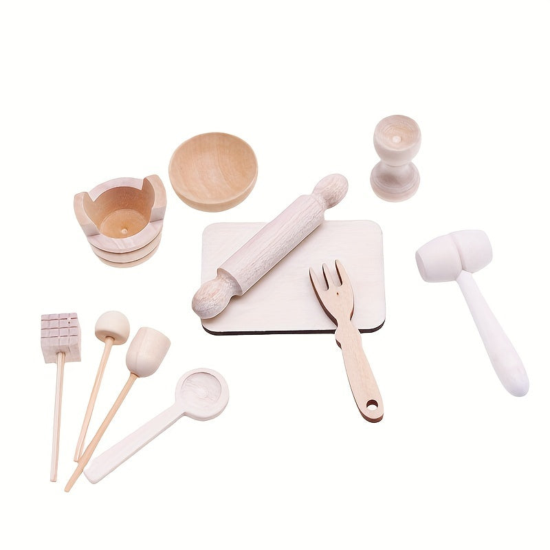 11pcs Unpainted Wooden Kitchen Baking Props DIY Ornaments