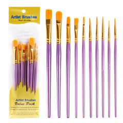 10pcs Watercolor Gouache Painting Brush Set Round Pointed Hook Pen Hair Brushes