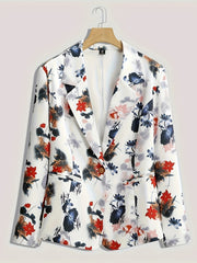  Floral Print Long Sleeve Slim Fit Blazer With Pockets