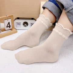 Ruffle Trim Socks Mid Tube Socks Women's Stockings