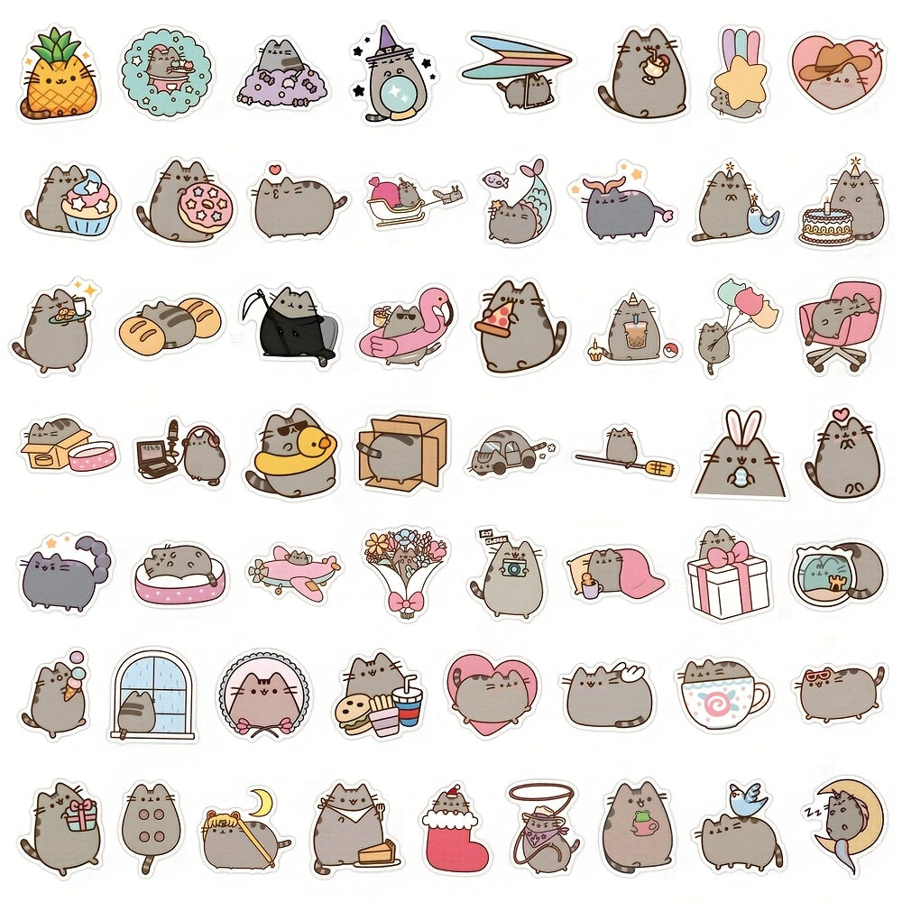 55pcs Whimsical Cat Stickers Glasses Cupcakes Water Bottles Notebooks