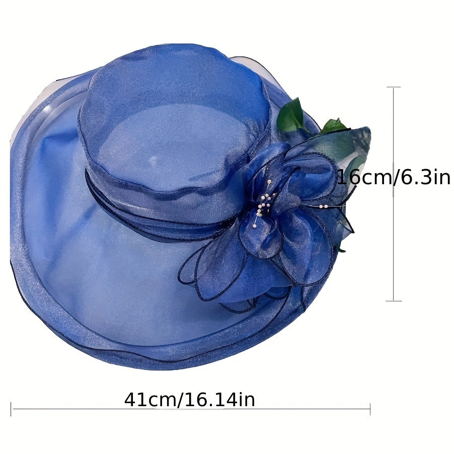 Organza Sun Hat Wide Brim Flower Ruffles Derby Hat