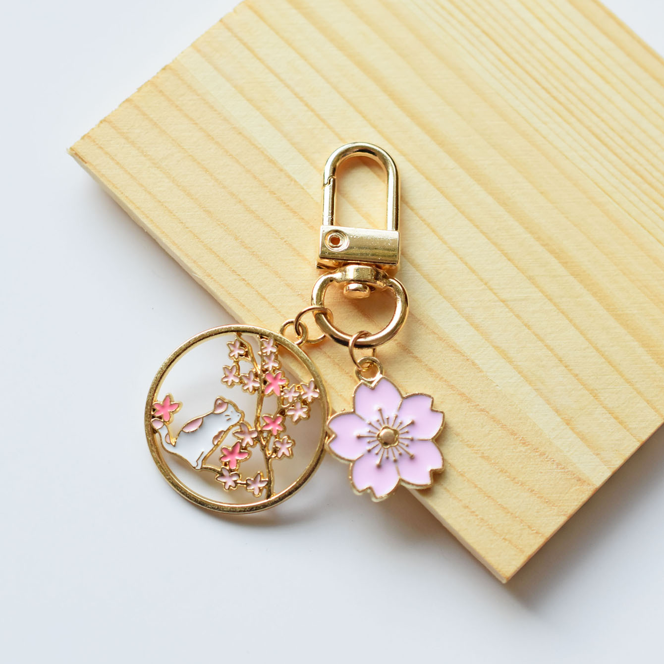 Cartoon Kitten Sakura Keychain Cat Flower Bag Accessories