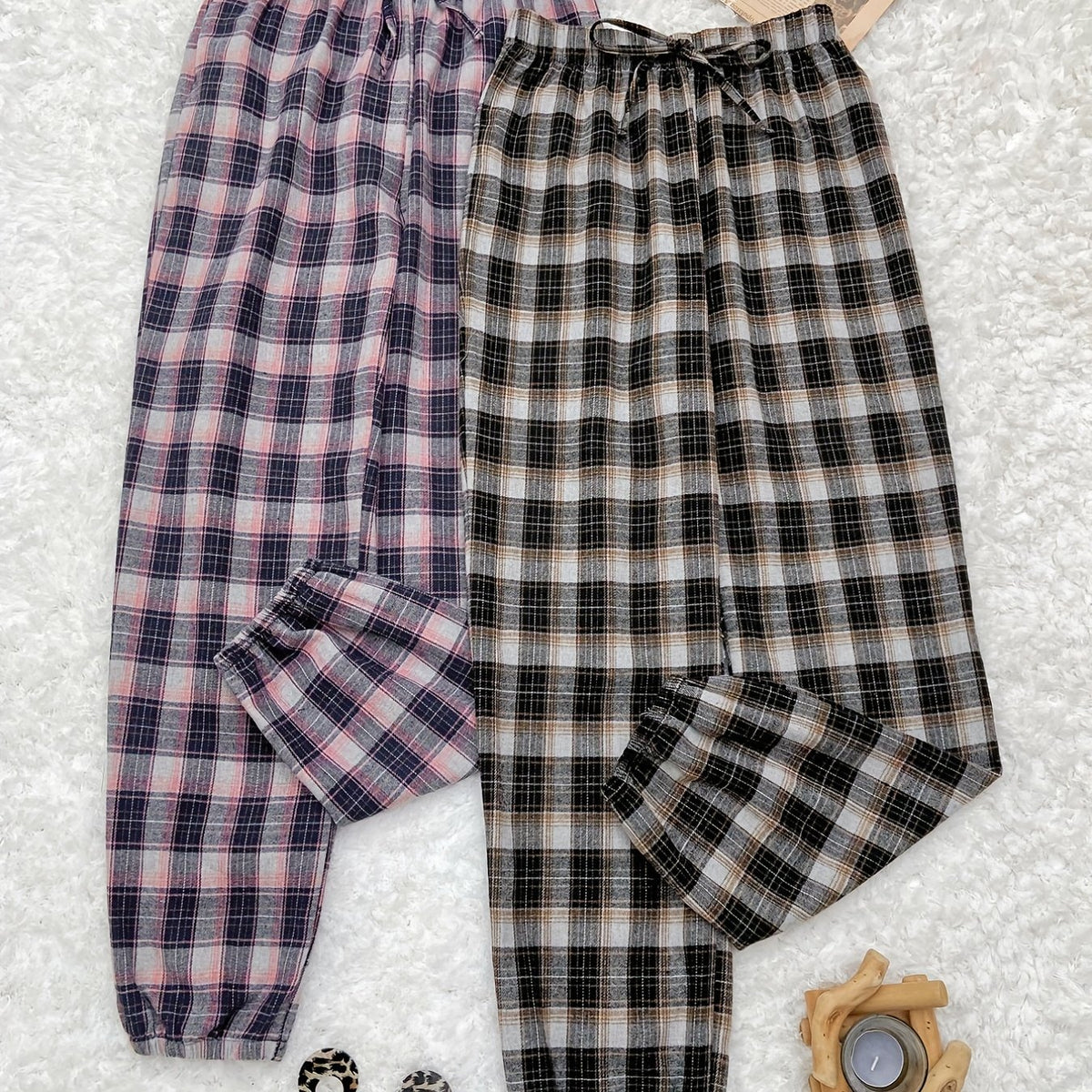 Colorblock Plaid Sleep Bottoms Women's Sleepwear