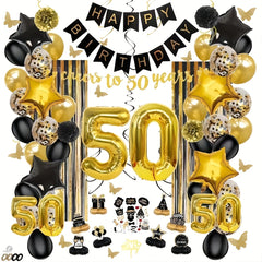 50th Golden Happy Birthday Theme Set - Party Decorations Kit