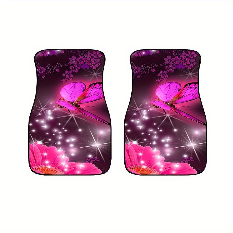4pcs Pink Butterfly Car Floor Mats - Non-slip Stain Resistant Mats