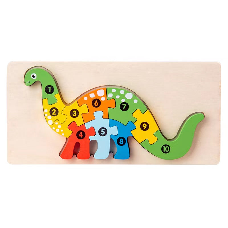 Montessori Wooden Toddler Puzzles Dinosaur Toy 3D Puzzle Educational