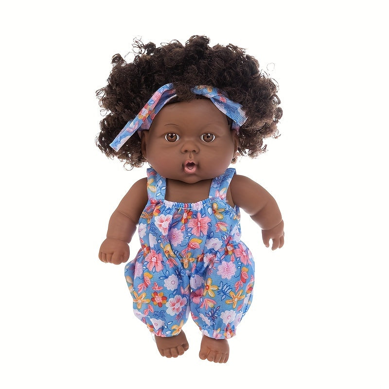 8inch Curly Hair Simulative Doll Soft Rubber Toy Doll Including Doll Clothes