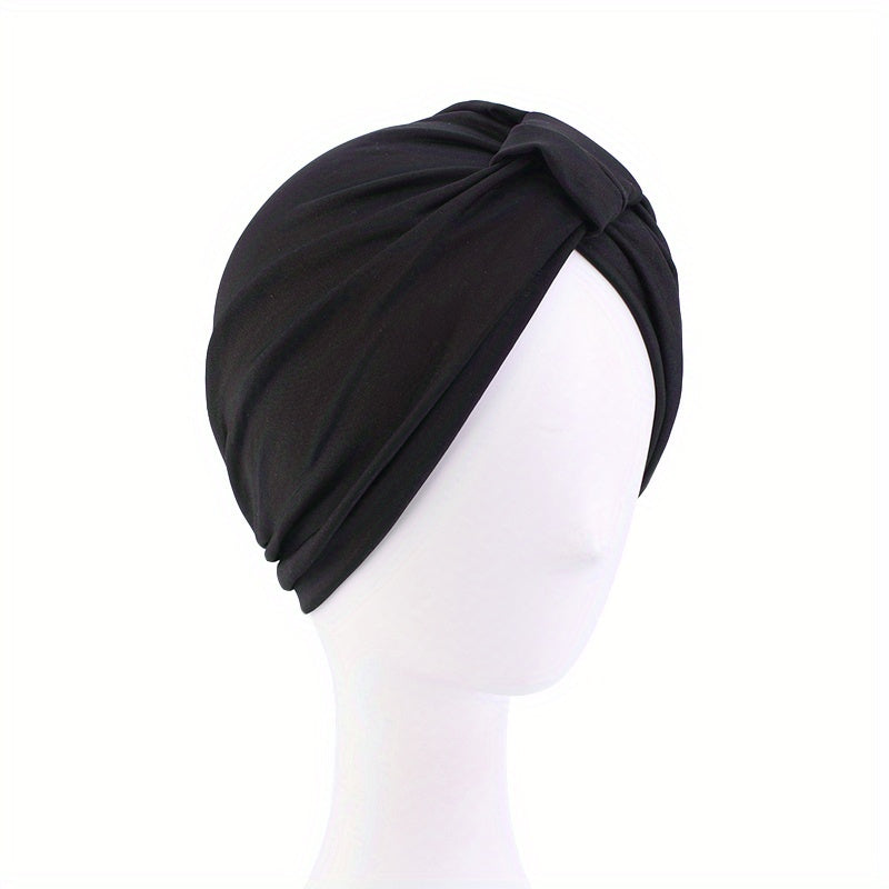 Pleated Bowknot Turban Cap Solid Elastic Head Wrap Bonnet Head Scarf