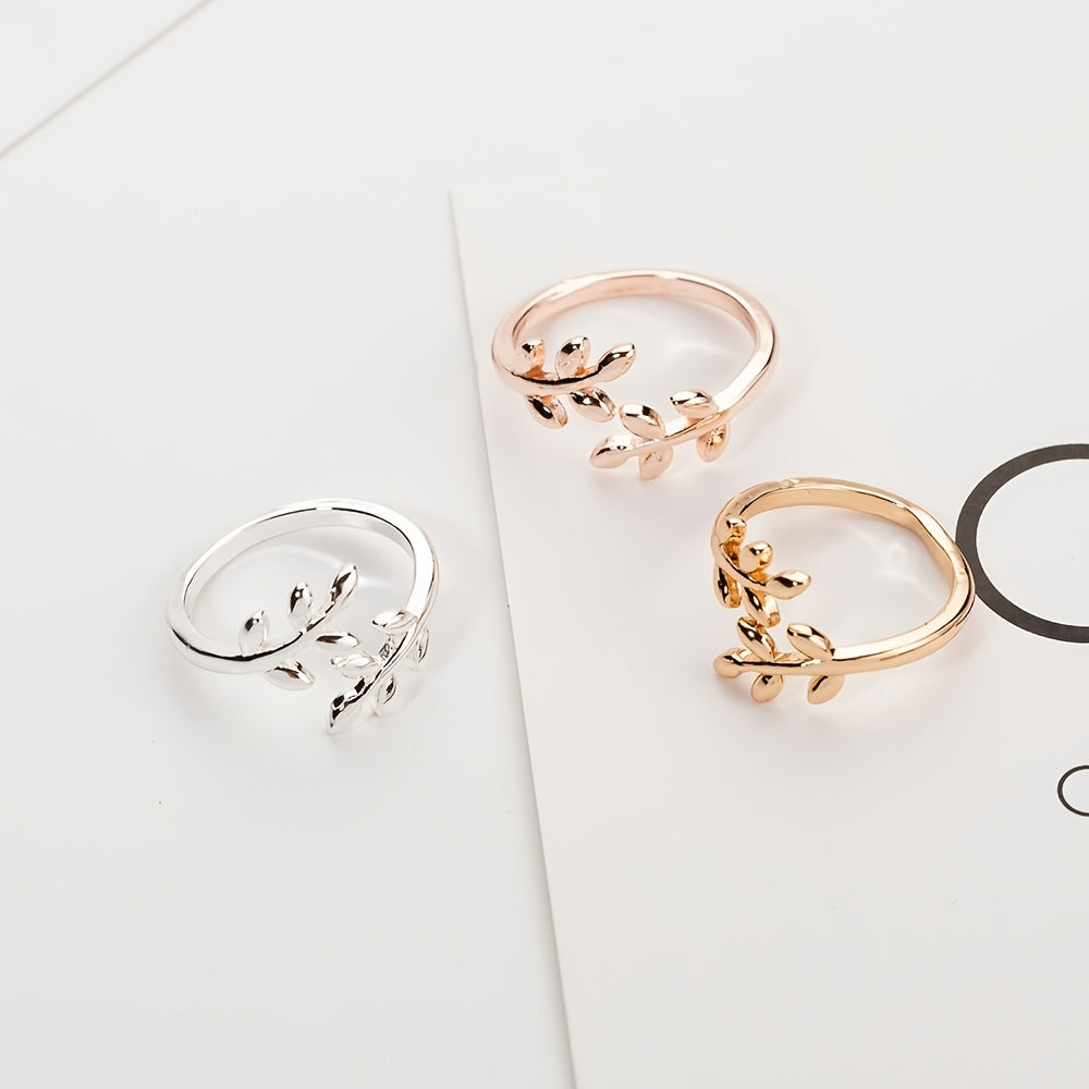 Leaf Shape Open Ring Adjustable Size Jewelry For Women Girls