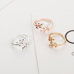 Leaf Shape Open Ring Adjustable Size Jewelry For Women Girls