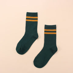 4 Pairs Striped Crew Socks Women's Stockings