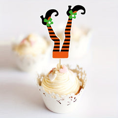 12pcs Halloween Witch's Boot Cake Topper Set Cupcake Decorations