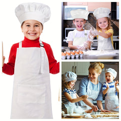 Kids Apron and Chef Hat Set Skincare-Friendly with Pockets