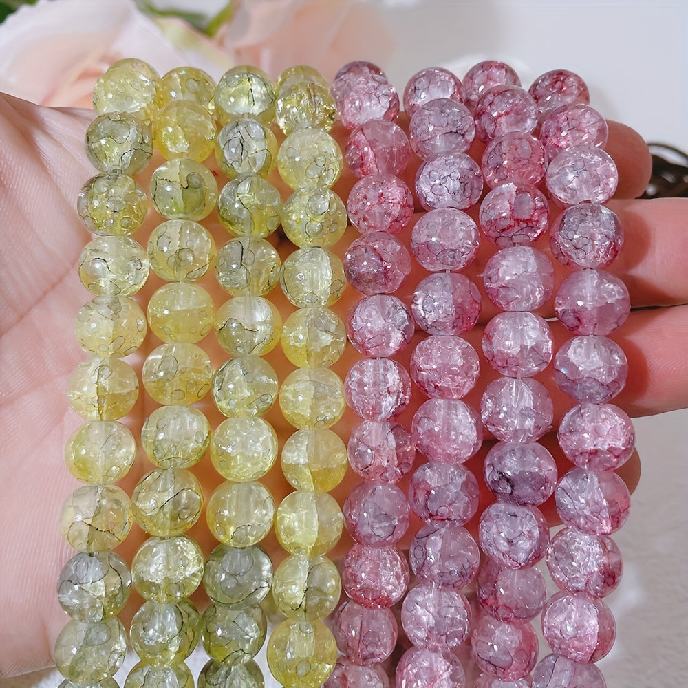 Ice Cracked Crystal Glass Round Beads Loose Spacer Beads for DIY Jewelry