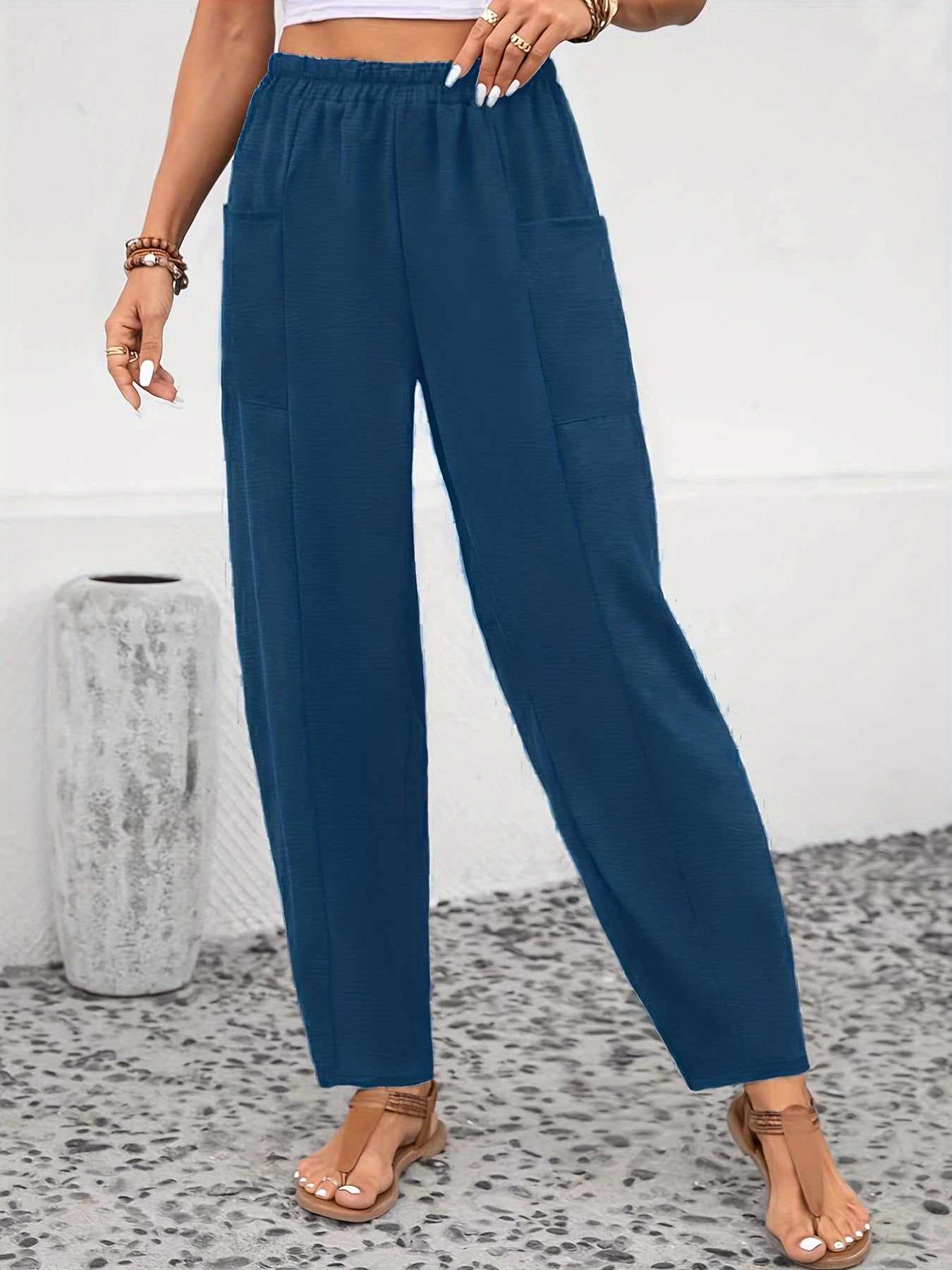 Women's Plus Solid High Rise Loose Fit Trousers