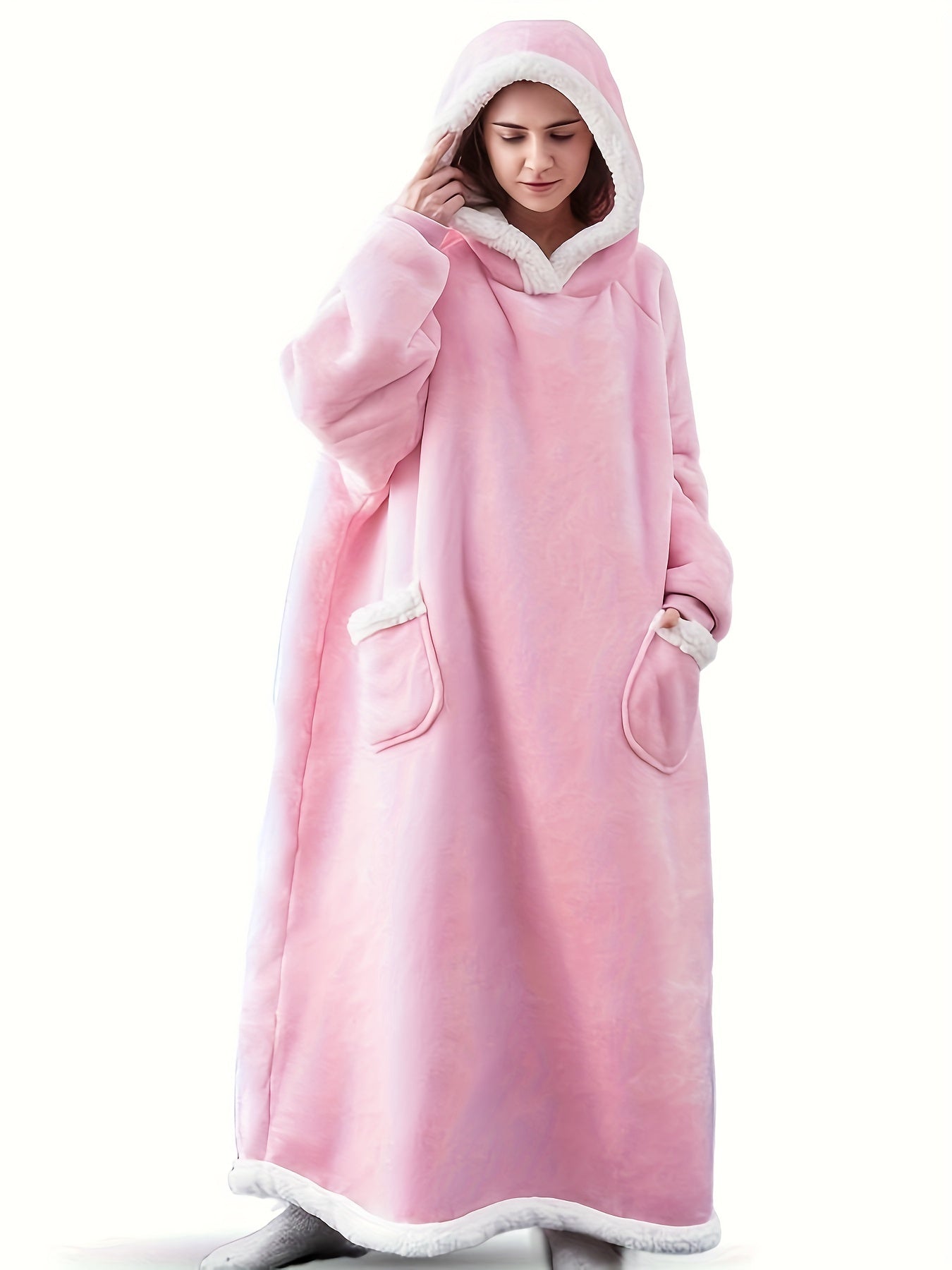  Flannel Lounge Robe Hooded Winter Fleece Blanket