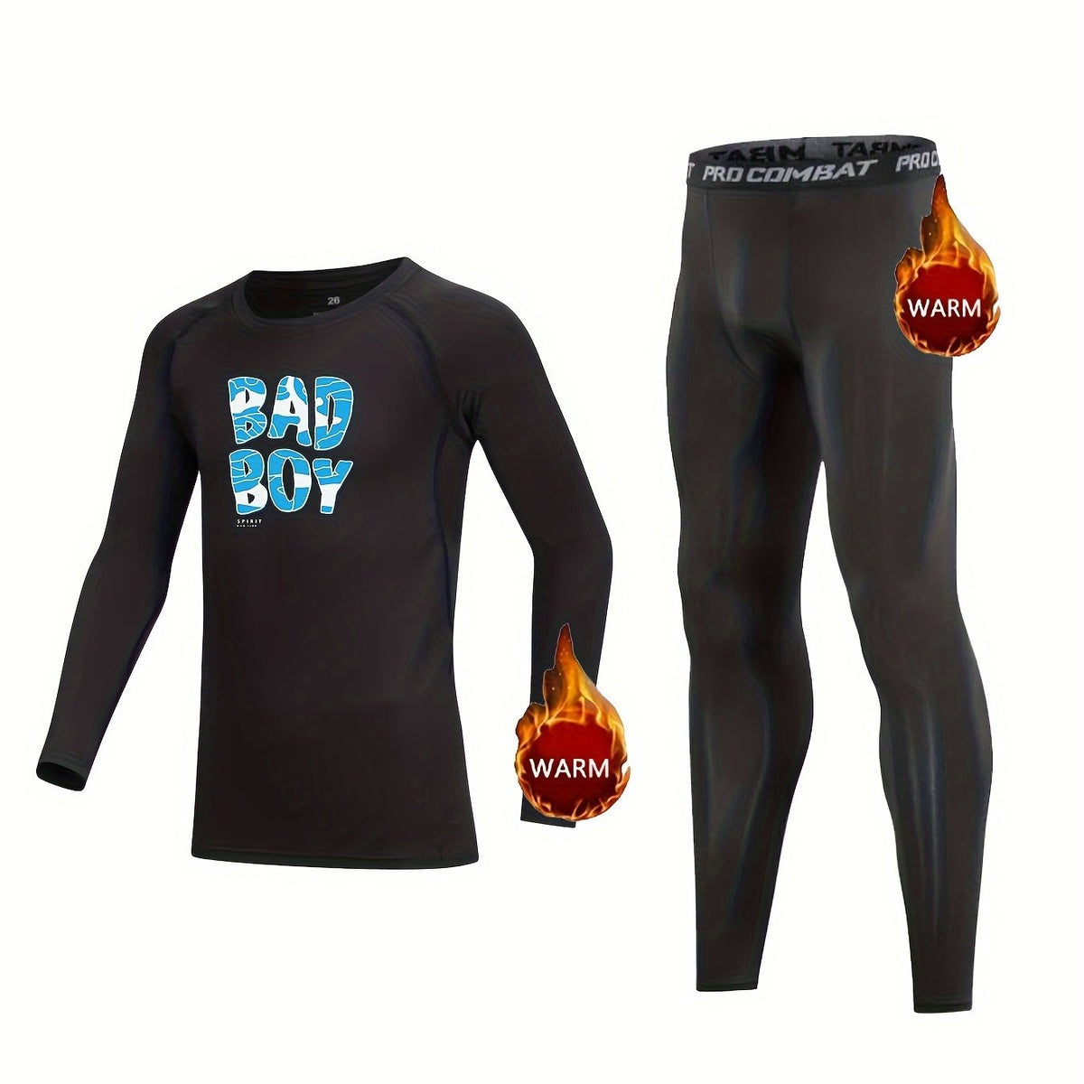 2pcs Kids Compression Fleece Sets Cartoon Letter Pattern Pullover Pants