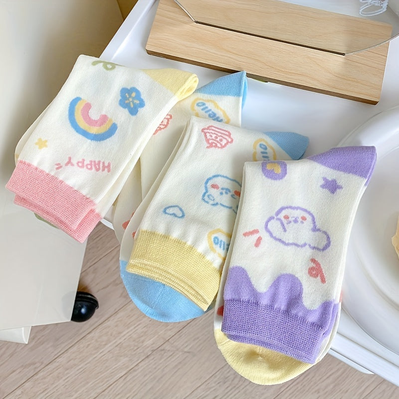 3 Pairs Cartoon Graffiti Mid Tube Socks Women's Stockings