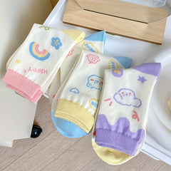 3 Pairs Cartoon Graffiti Mid Tube Socks Women's Stockings