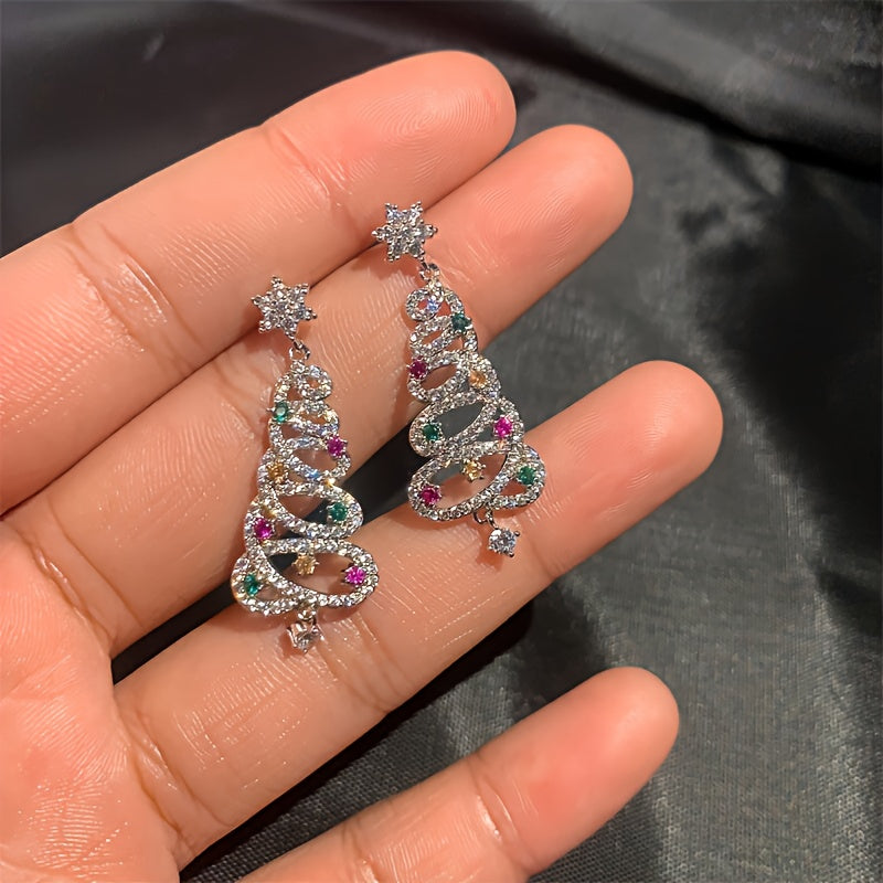 Colorful Zircon Christmas Tree Earrings Party Jewelry Gift