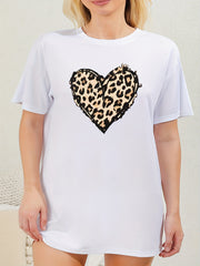  Leopard Heart Print Short Sleeve Round Neck Sleep Dress