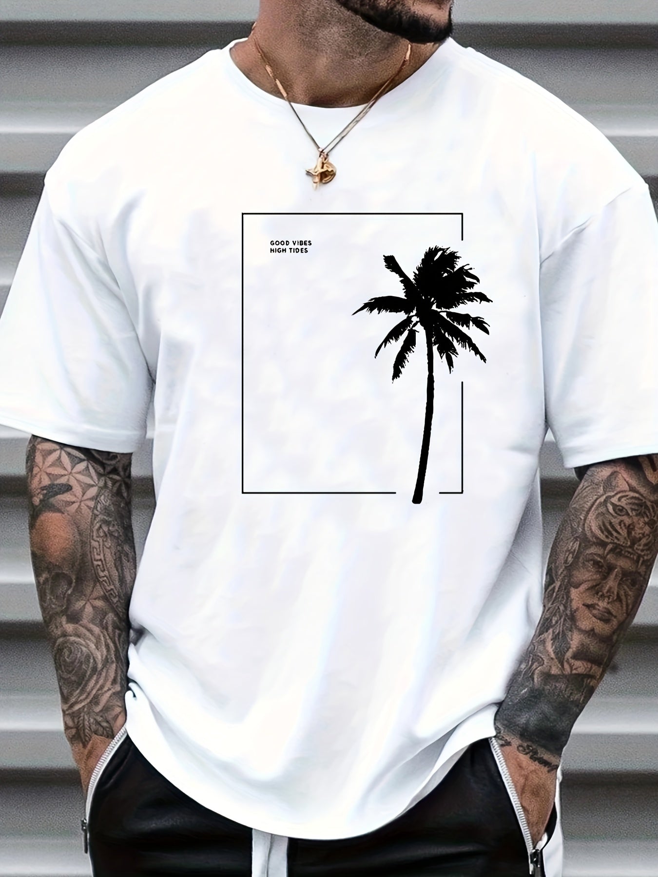 Coconut Tree Print Men's Graphic Crew Neck T shirt Casual Comfy Tees for Summer
