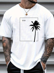 Coconut Tree Print Men's Graphic Crew Neck T shirt Casual Comfy Tees for Summer