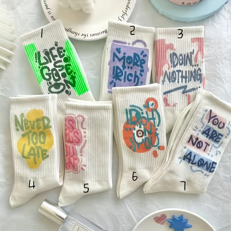 7 Pairs Letter Print Socks Breathable Mid Tube Stockings