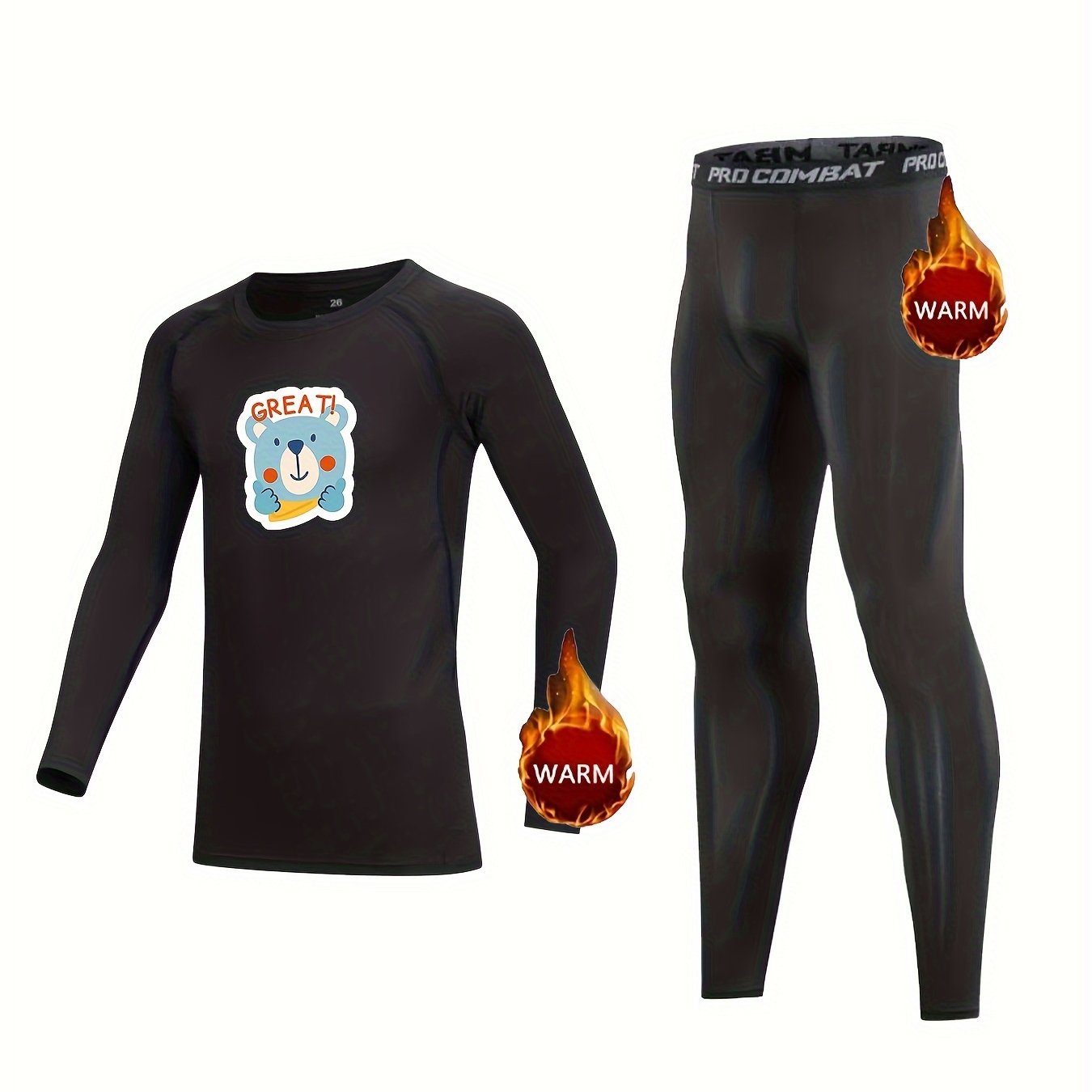 Kids Compression Fleece Set Bear Pattern Pullover