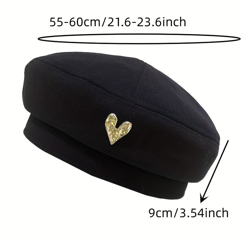 Metal Heart Label Beret Solid Beret Cap