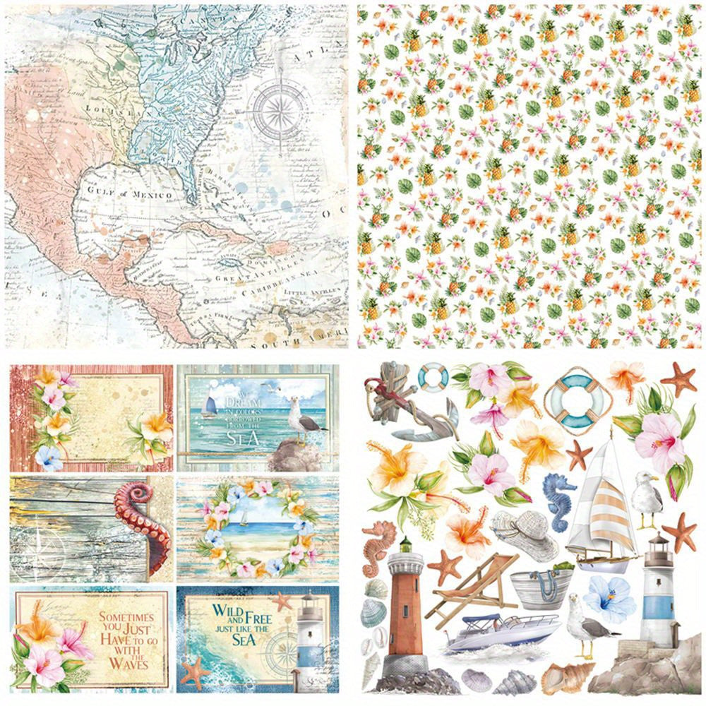 Summer Breeze Themed Paper Sheets for DIY Projects - Set of 12