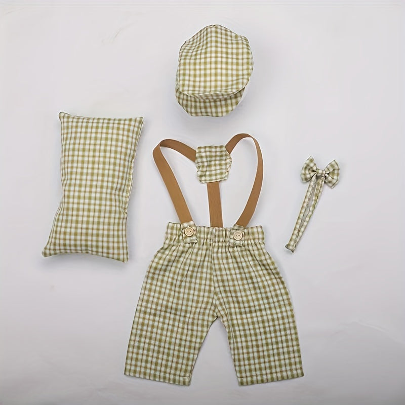 4pcs Newborn Baby Photography Props Plaid Costume for Boys & Girls