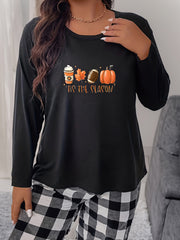  Football & Pumpkin Print Long Sleeve Pajama Top