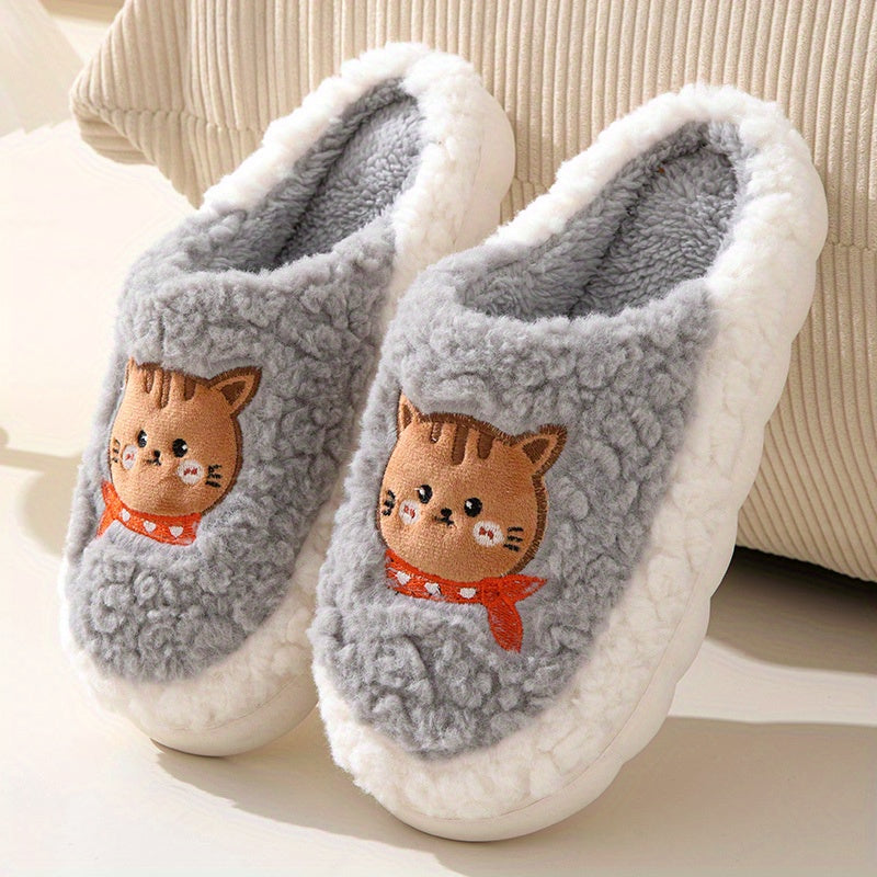 Women's Cat Pattern Slippers Plush Lined Indoor Shoes